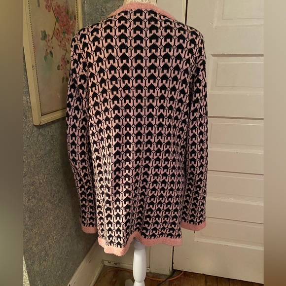 Vintage Storybook Knits pink and black house pattern checkered cardigan sweater - Picture 2 of 6